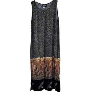 Whirlaway Frocks Maxi Dress Women 10P Black Brown Giraffe Animal Print Vintage‎
